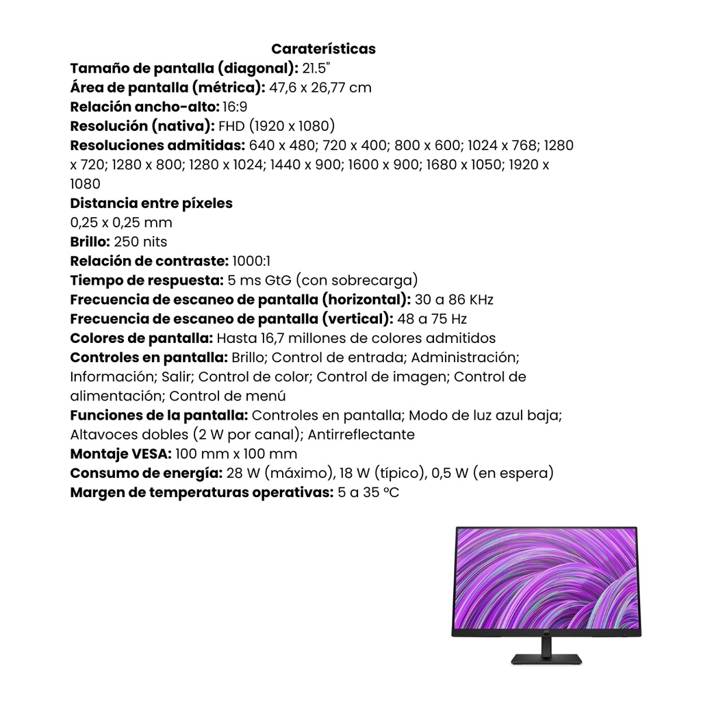 Monitor HP P22h G5 21,5" FHD, HDMI/DP/VGA