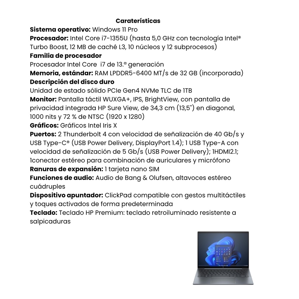 Portátil HP Dragonfly-G4 i7 RAM 32GB SSD 1TB W11 Gris