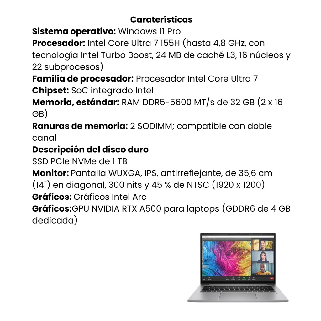 Portátil HP Firefly 14 G11 Ultra 7 32GB SSD 1TB RTX A500 W11Pro Plateado