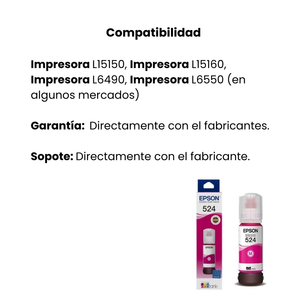 Botella Epson T524320-AL Magenta Ink Pigmentada, L15150