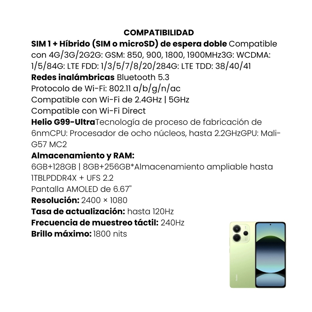 Celular Xiaomi Redmi Note 14 Lime Green 8 RAM 256 (Colombia)