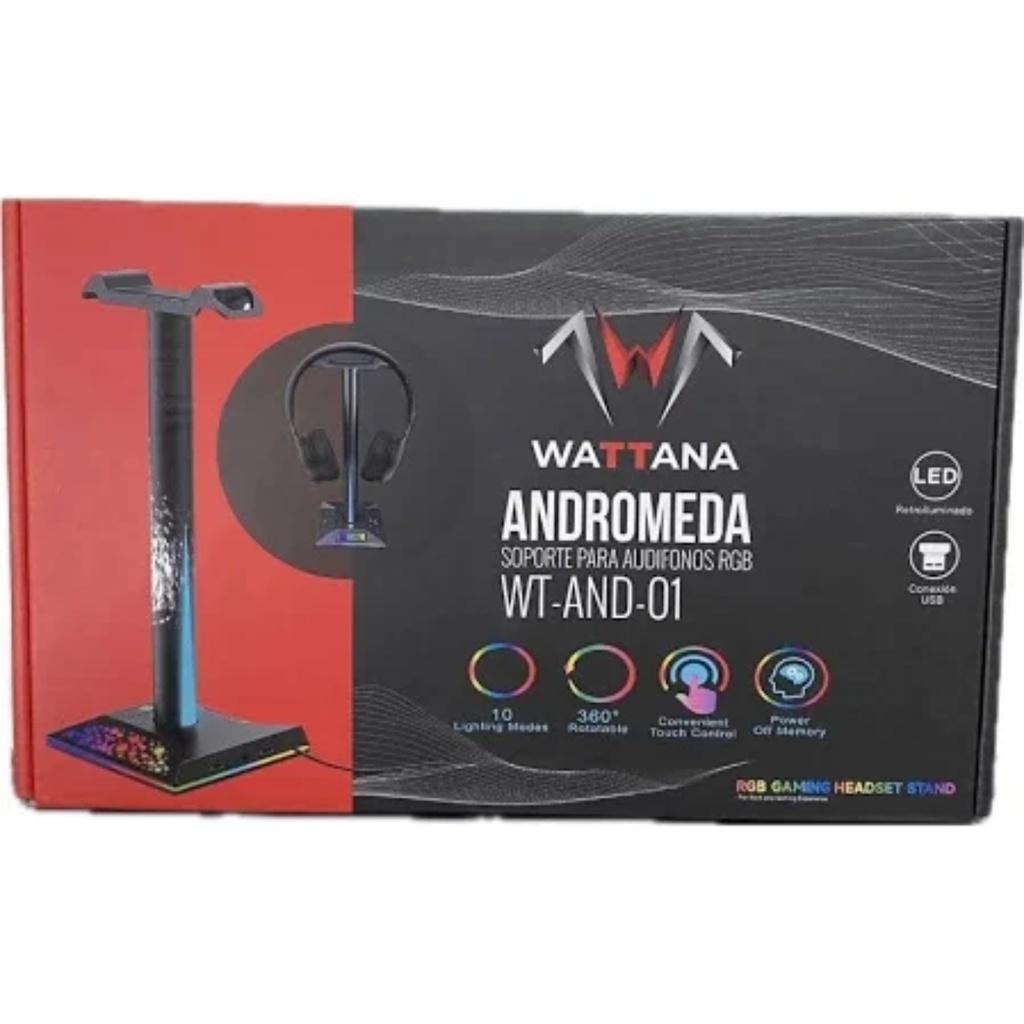 Soporte Para Diadema Wattana WTAND-01 Andrómeda Con Iluminación Led Y Puertos USB Color Negro 