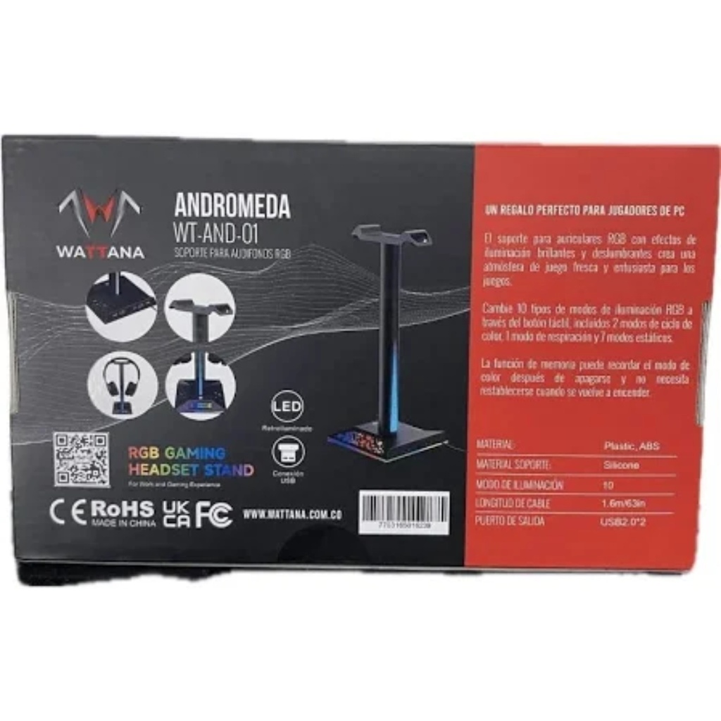 Soporte Para Diadema Wattana WTAND-01 Andrómeda Con Iluminación Led Y Puertos USB Color Negro 