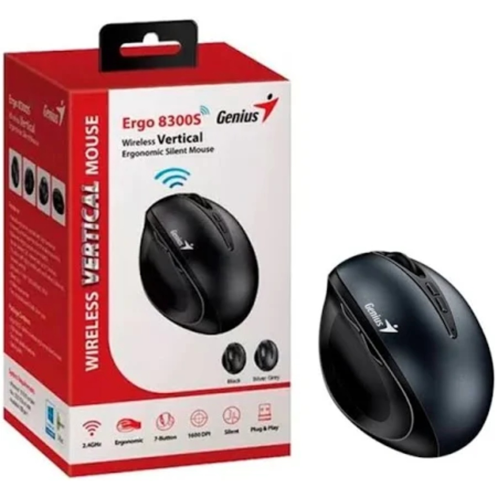 Mouse Inalámbrico Genius Diseño Vertical Ergo 8300S Color Negro