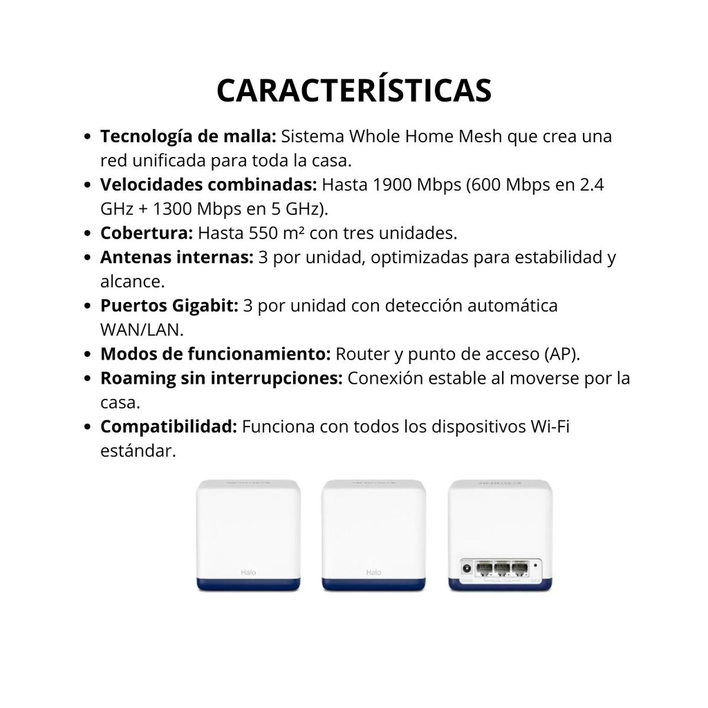 Router Mercusys Halo H50G Sistema Wi-Fi 5 Mesh AC1900 Para Todo El Hogar Color Blanco 