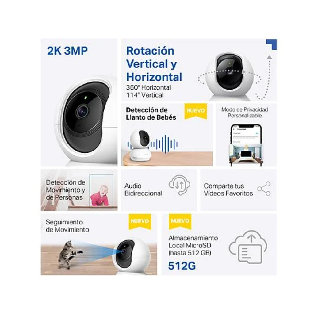 Camara Wifi Tp-Link Tapo C210 2K Giratoria Voz App Celular - Blanco