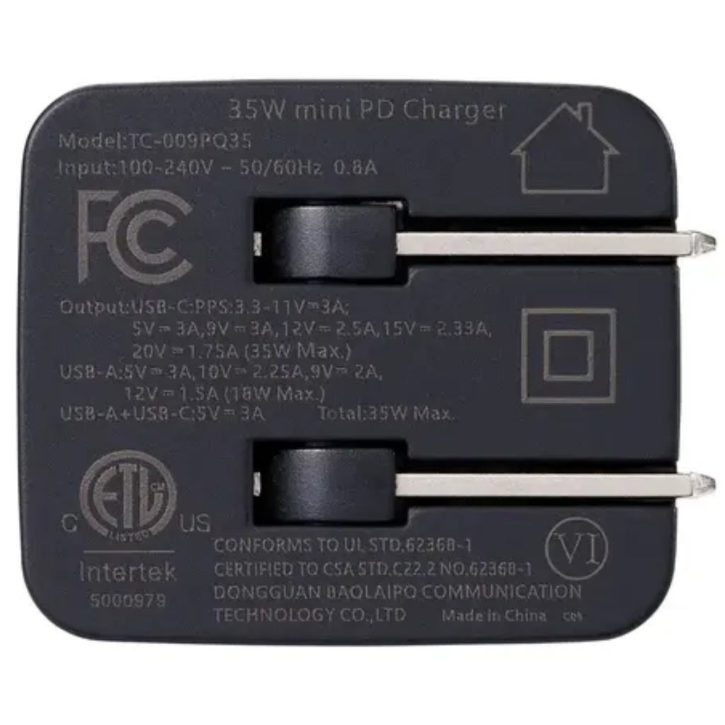 Cargador/Adaptador De Pared Adata 35W,1Puerto USB Tipo C, 1 Puerto USB Tipo A, Carga Rápida Color Negro
