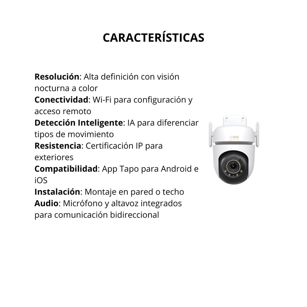 Cámara TP-LINK Tapo TC43 Wi-Fi Exterior 360° 3K con Detección Inteligente 