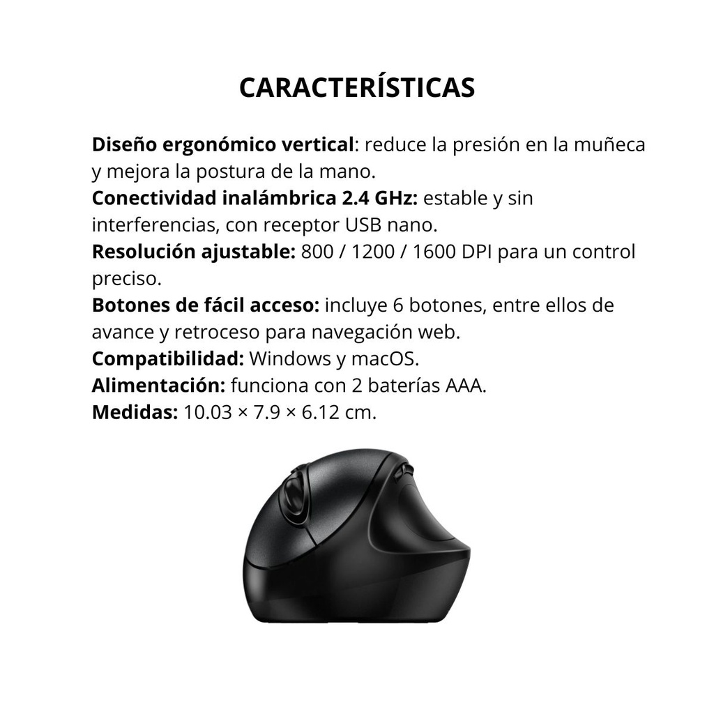 Mouse Inalámbrico Genius Diseño Vertical Ergo 8300S Color Negro