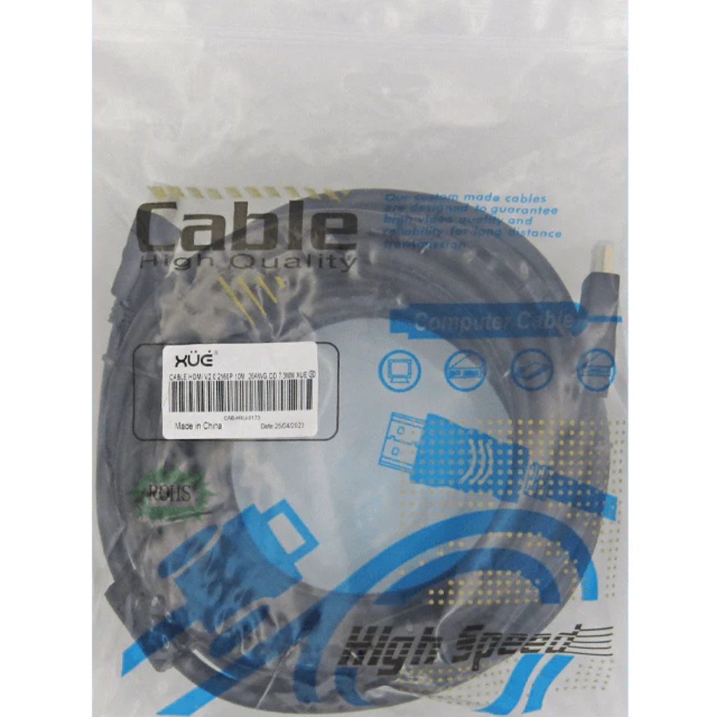 Cable XUE HDMI 4K 2160P V2.0 10M 19+1 26AWG OD 7.3MM Con Filtros Negro 