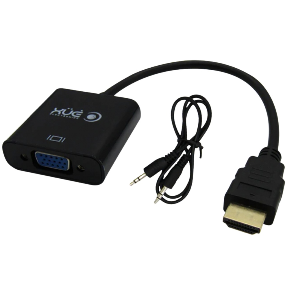 Convertidor XUE HDMI A VGA FHD 1920x1080P Con Audio 20CM Garantía 1 Año Negro