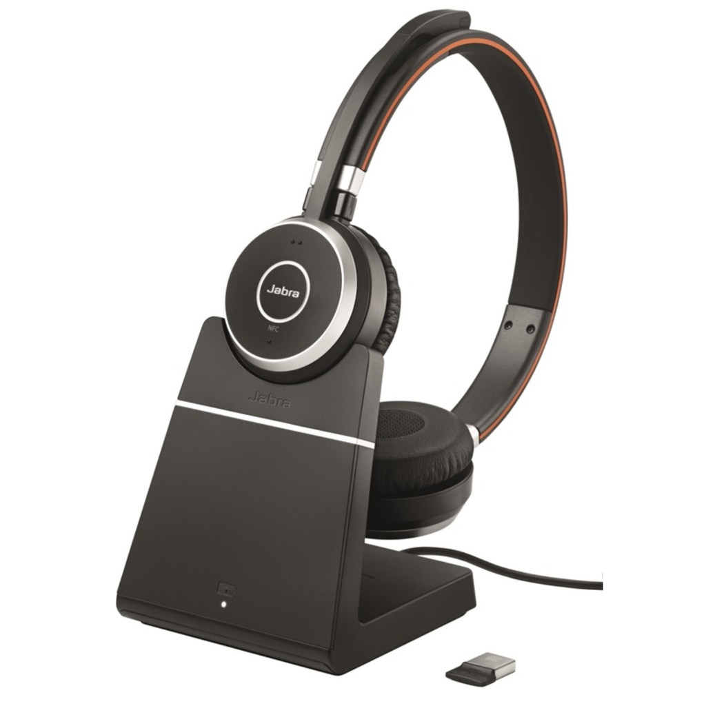 Audífonos Diadema Inalámbricos Jabra Evolve 65 SE Link 380 A MS Stereo Negros