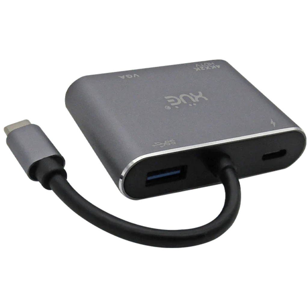 Convertidor XUE USB-C 3.1 A 4K HDMI, VGA, USB 3.0, USB-C (PC Y MAC) Garantía 1 Año Gris