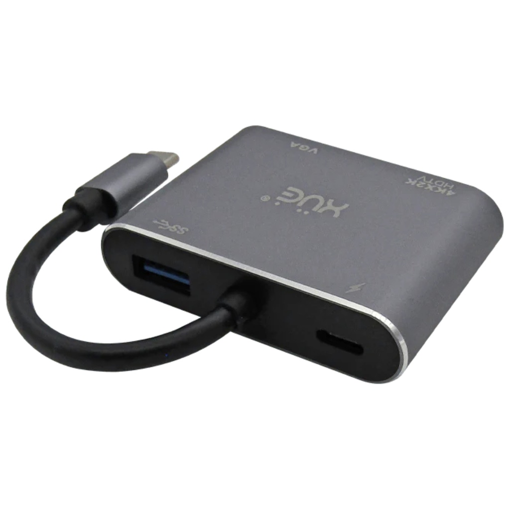 Convertidor XUE USB-C 3.1 A 4K HDMI, VGA, USB 3.0, USB-C (PC Y MAC) Garantía 1 Año Gris