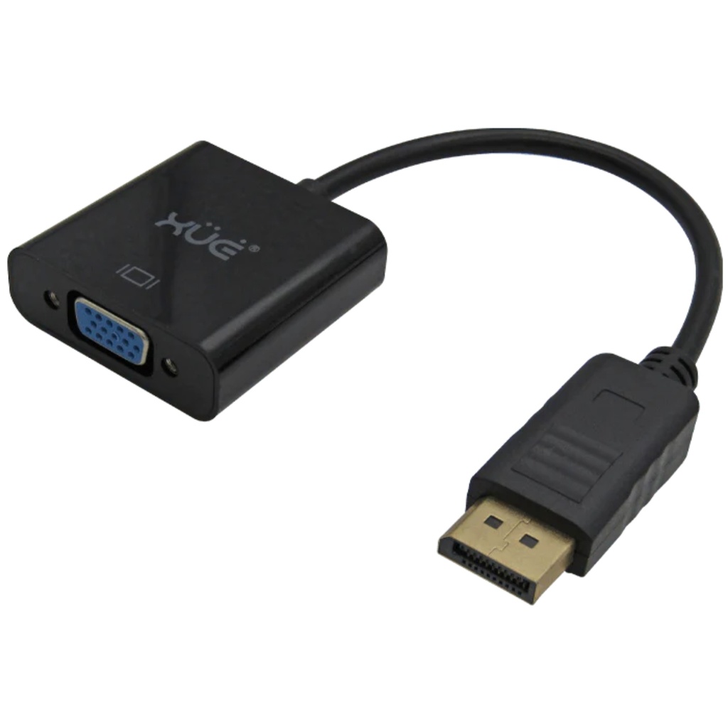 Convertidor DISPLAYPORT A VGA 1920x1080p FULL COPPER 20CM XUE® Garantía 1 Año Negro