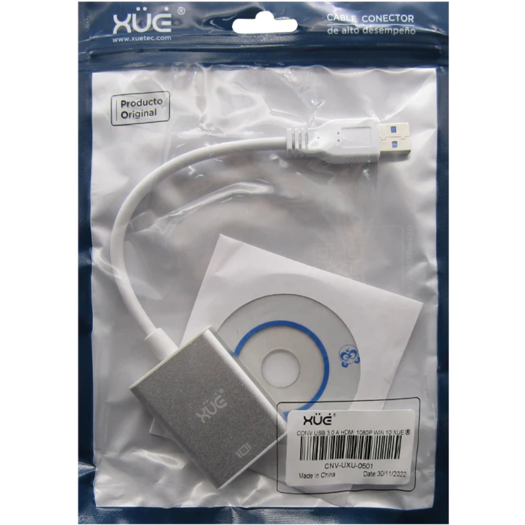 Convertidor XUE USB 3.0 A HDMI Hembra 1080P Garantía 1 Año Color Gris