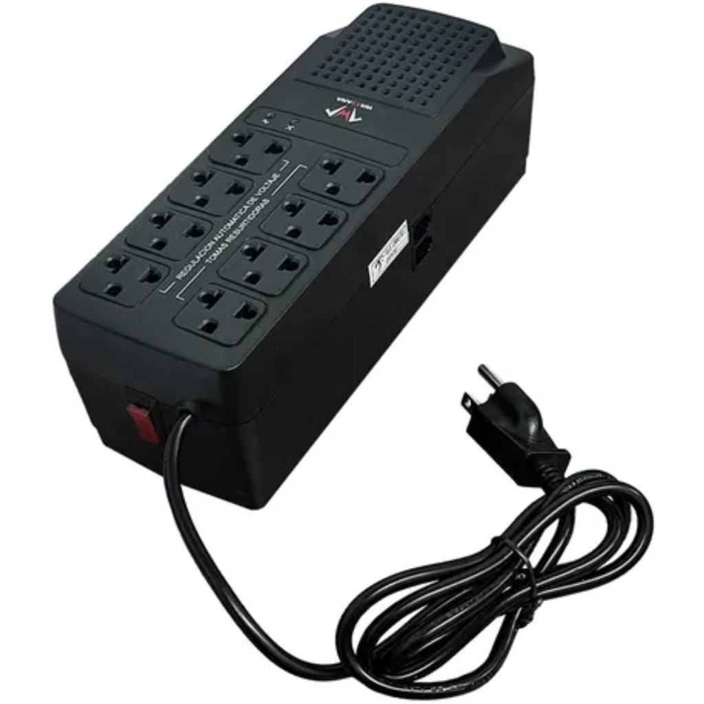 Regulador Estabilizador De Voltaje Wattana 1200VA/600W, 8 Salidas Color Negro 