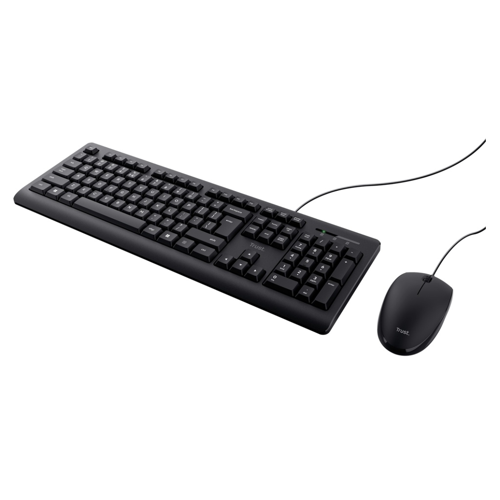 Combo Trust Primo Alámbrico Teclado+Mouse con Teclas Silenciosas y Resistente a los Derrames (23972)