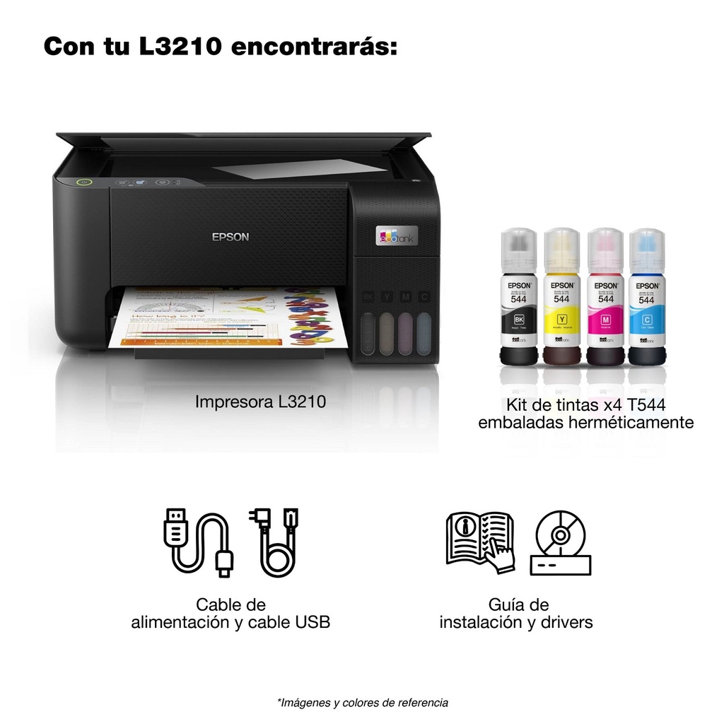 Impresora EPSON Multifuncional Color Ecotank L3210 - Negro