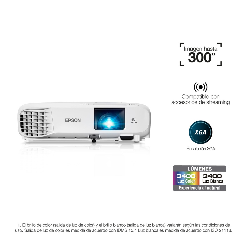 Proyector Epson PowerLite E20, 3.400 lúmenes, Resolución (1024 x 768)