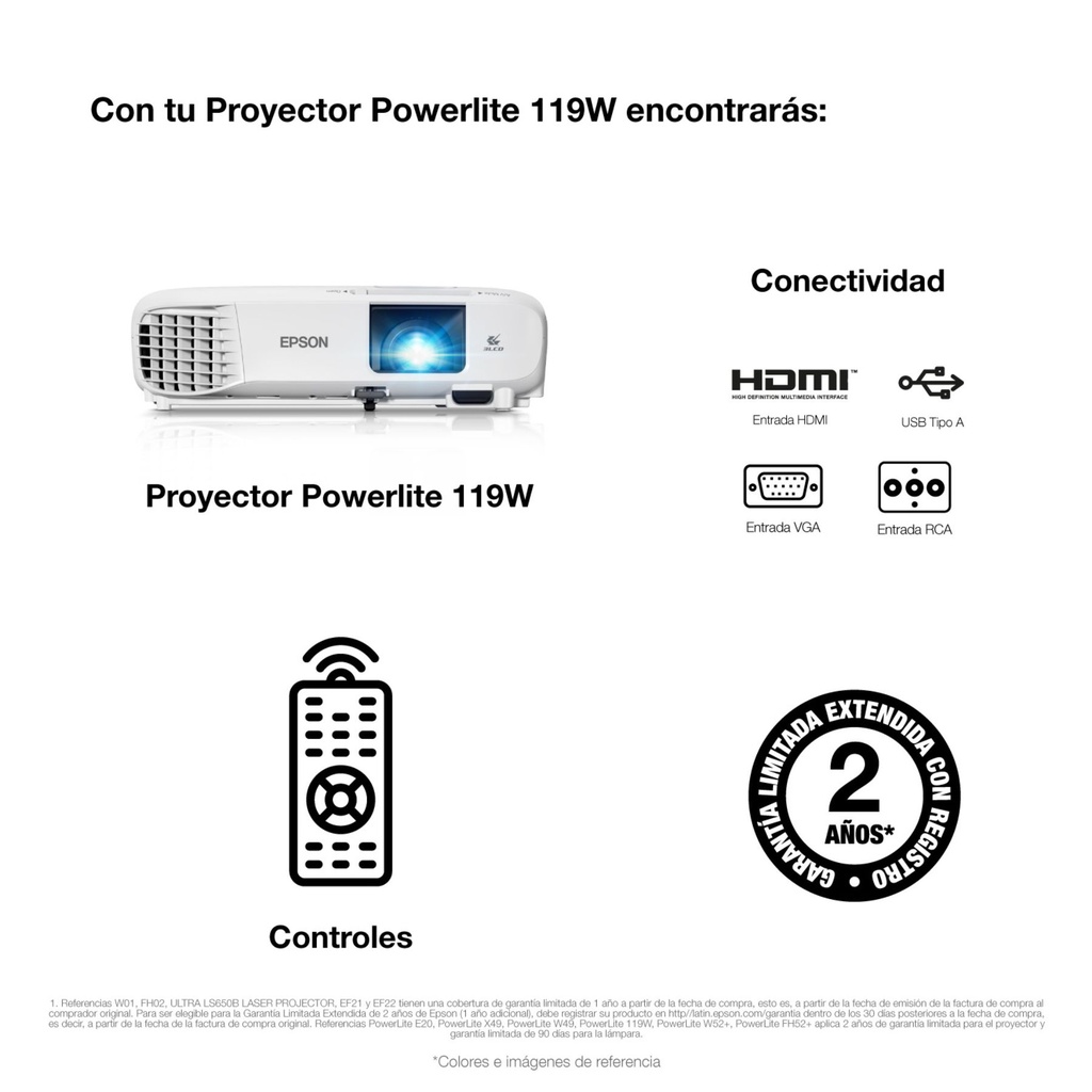 Proyector Epson Power Lite 119W 4.000 lumens Blanco 
