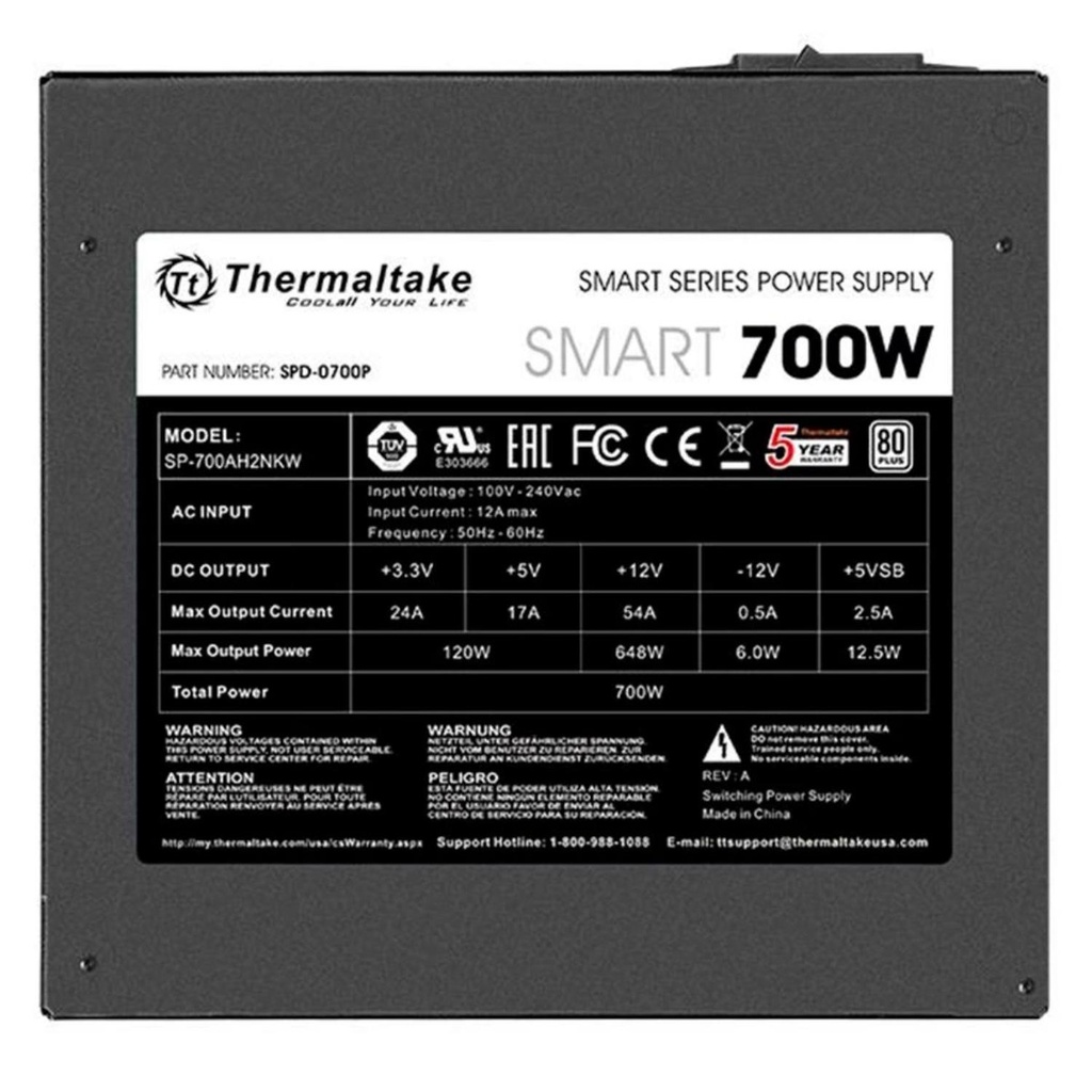 Fuente De Poder Thermaltake Smart 700W 80 Plus Estabilidad y Rendimiento Profesional