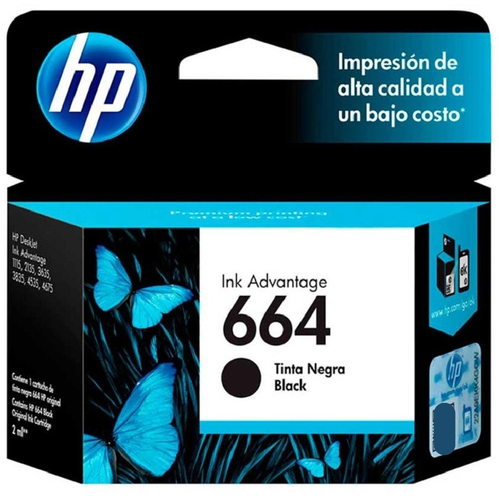 Cartucho Original De Tinta Hp 664 Negra, 120 Páginas, 2 ml