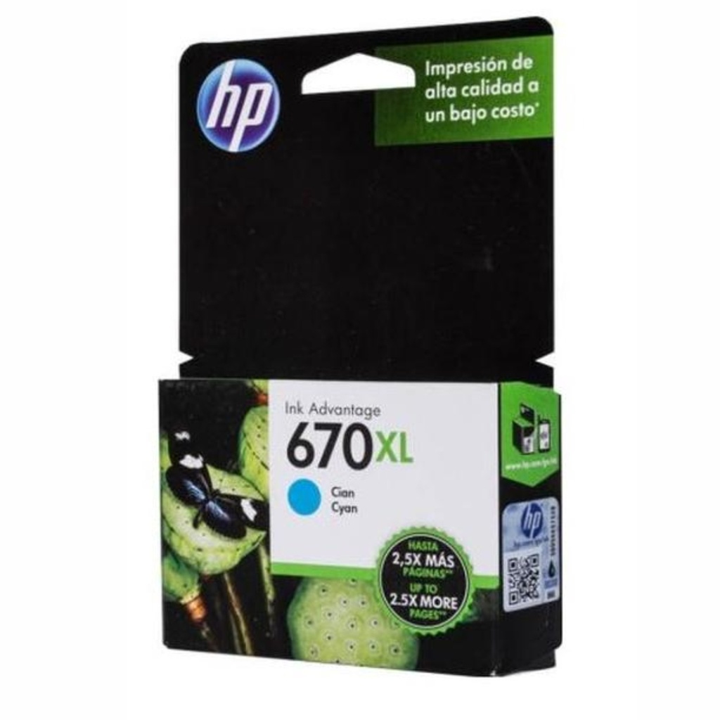 Cartucho Original De Tinta Hp 670xl Alto Rendimiento Cian, 750 Páginas, 7.5 ml