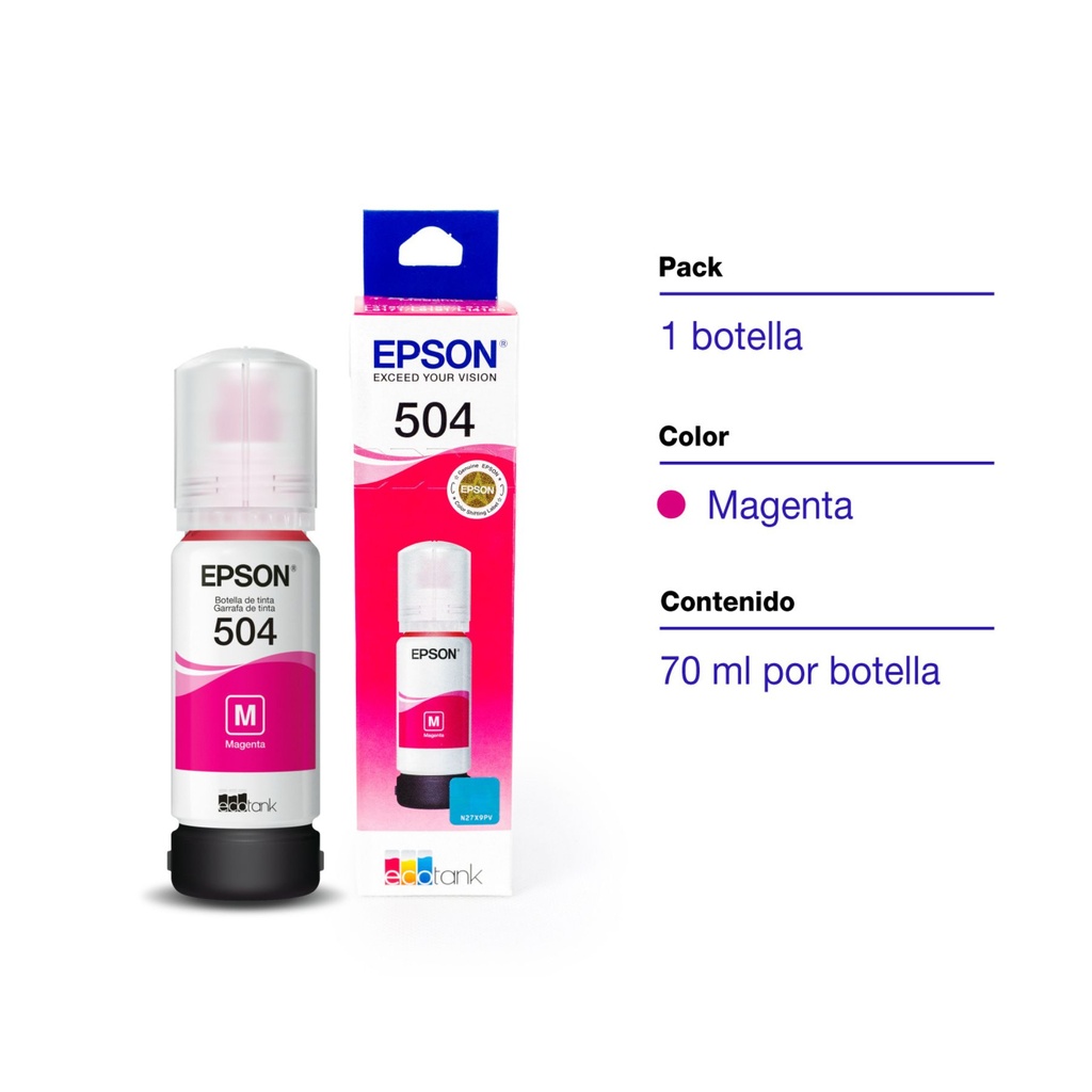 Botella Original De Tinta Epson 504 Magenta, 6.000 Páginas, 70 ml