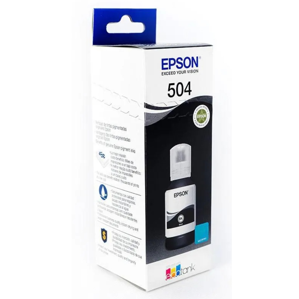 Botella Original De Tinta Epson 504 Negro, 7.500 Páginas, 120 Ml