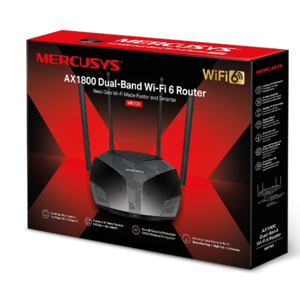 Router Mercusys AX1800 Dual-Band Wi-Fi 6 MR70X Negro