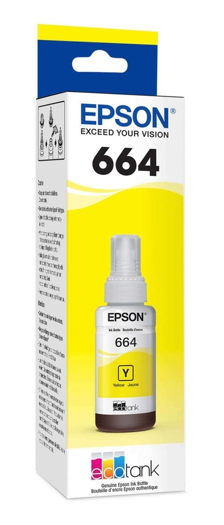 Botella Original De Tinta Epson 664 Amarillo, 7.500 Páginas, 70 ml