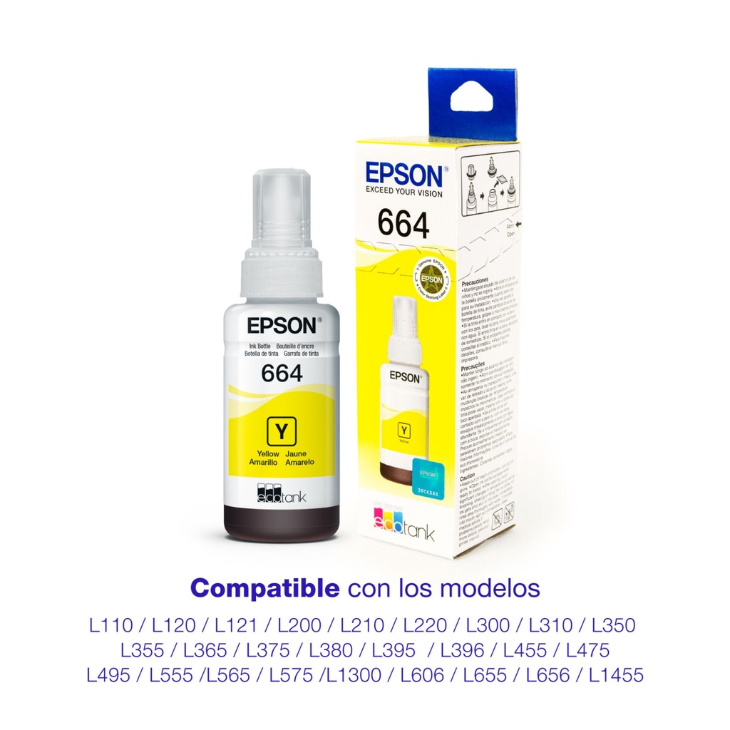 Botella Original De Tinta Epson 664 Amarillo, 7.500 Páginas, 70 ml