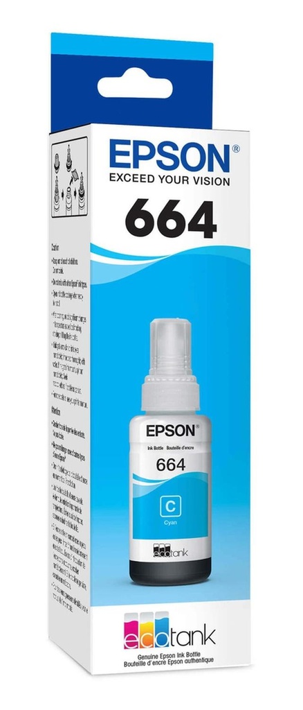 Botella Original De Tinta Epson 664 Cian, 7.500 Páginas, 70 ml