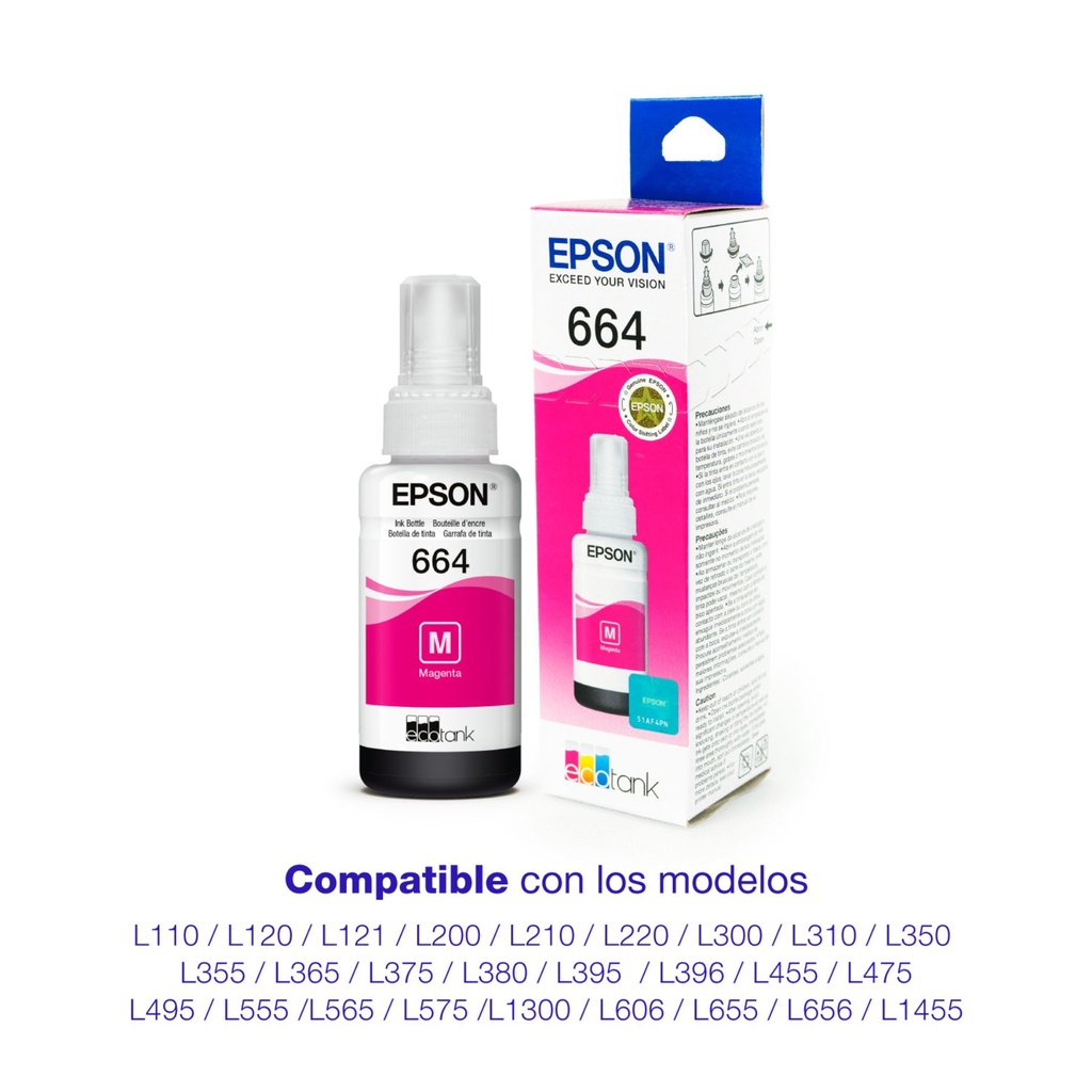 Botella Original De Tinta Epson 664 Magenta, 7.500 Páginas, 70 ml
