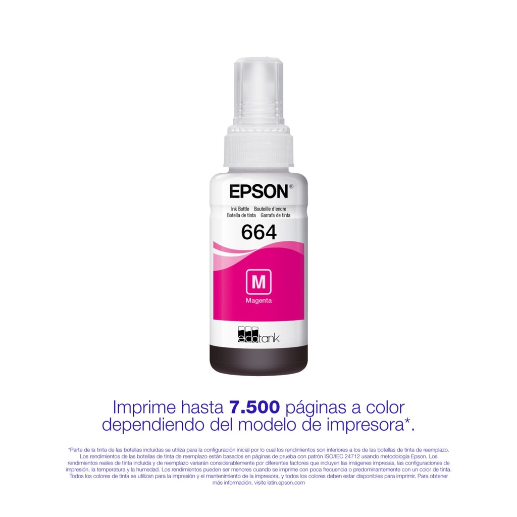 Botella Original De Tinta Epson 664 Magenta, 7.500 Páginas, 70 ml