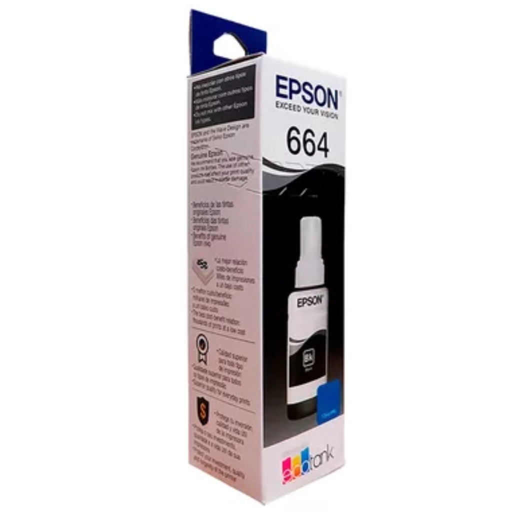 Botella Original De Tinta Epson 664 Negro, 4.500 Páginas, 70 ml