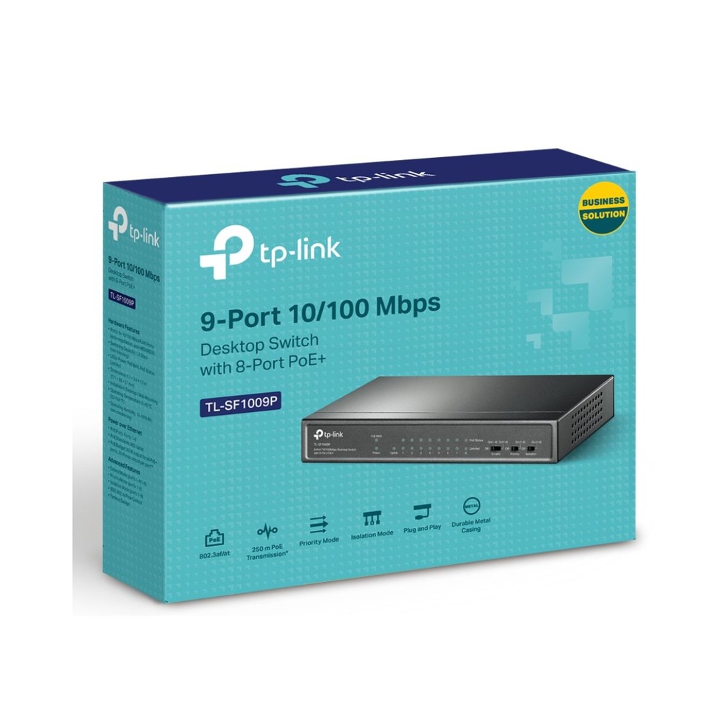Switch TP-Link de Escritorio de 9 Puertos a 10 / 100Mbps con 8 Puertos PoE+
