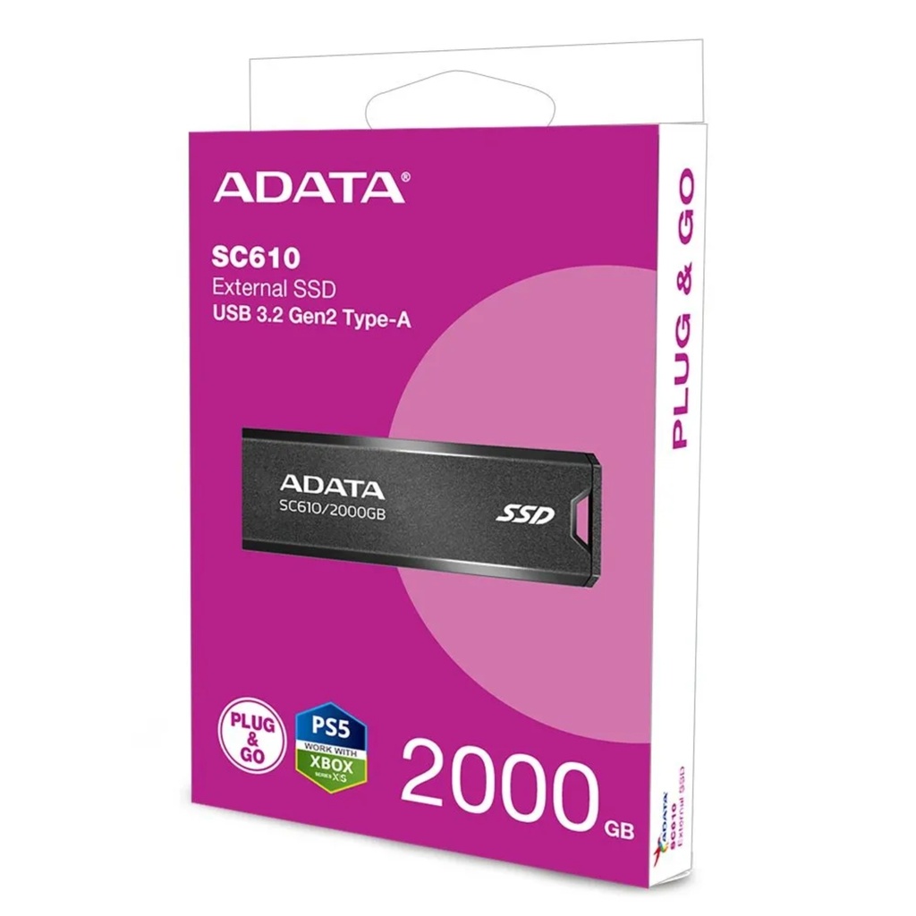 Unidad De Estado Sólido Externo Mini ADATA C610 2TB TIPO USB - Negro