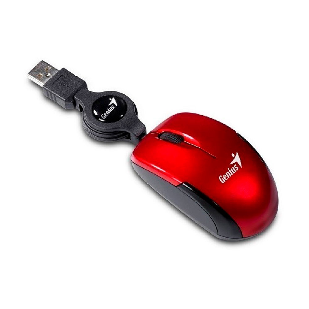 Mouse Usb Micro Traveler Cable Retractil rojo