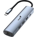 Hub USB-C 5 En 1 Genius UH‑545, 3 Puertos USB 3.0 + Ethernet Gigabit + Alimentación USB-C (5 V/3 A), Cable 15 cm, Color Gris Hierro