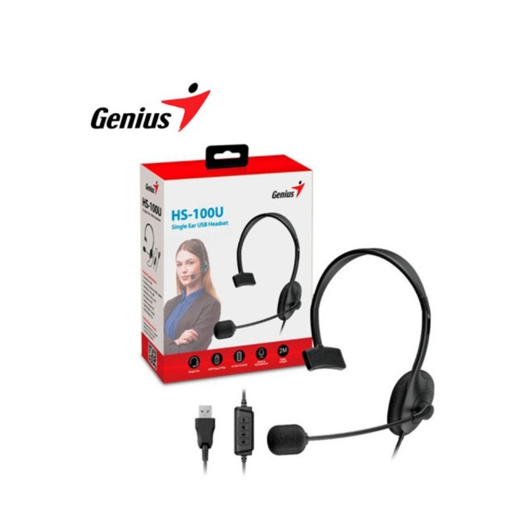 Auriculares USB Genius Para PC HS-100U Negro Con Micrófono