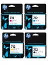 Pack Cartucho Original De Tinta Hp 712 Amarillo, Cian, Magenta de 29ml y Negro 38ml