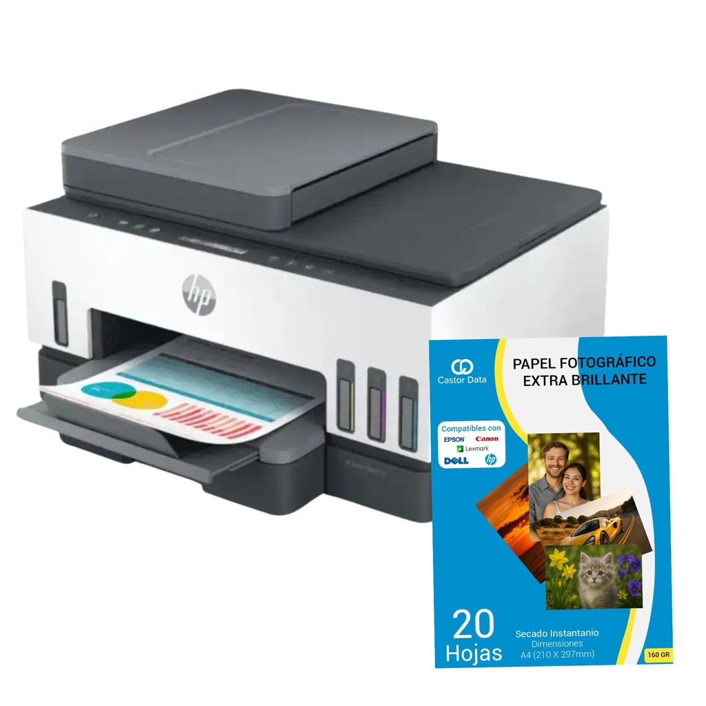 Impresora Multifuncional Hp 750 wifi + Resma Papel Fotográfico 