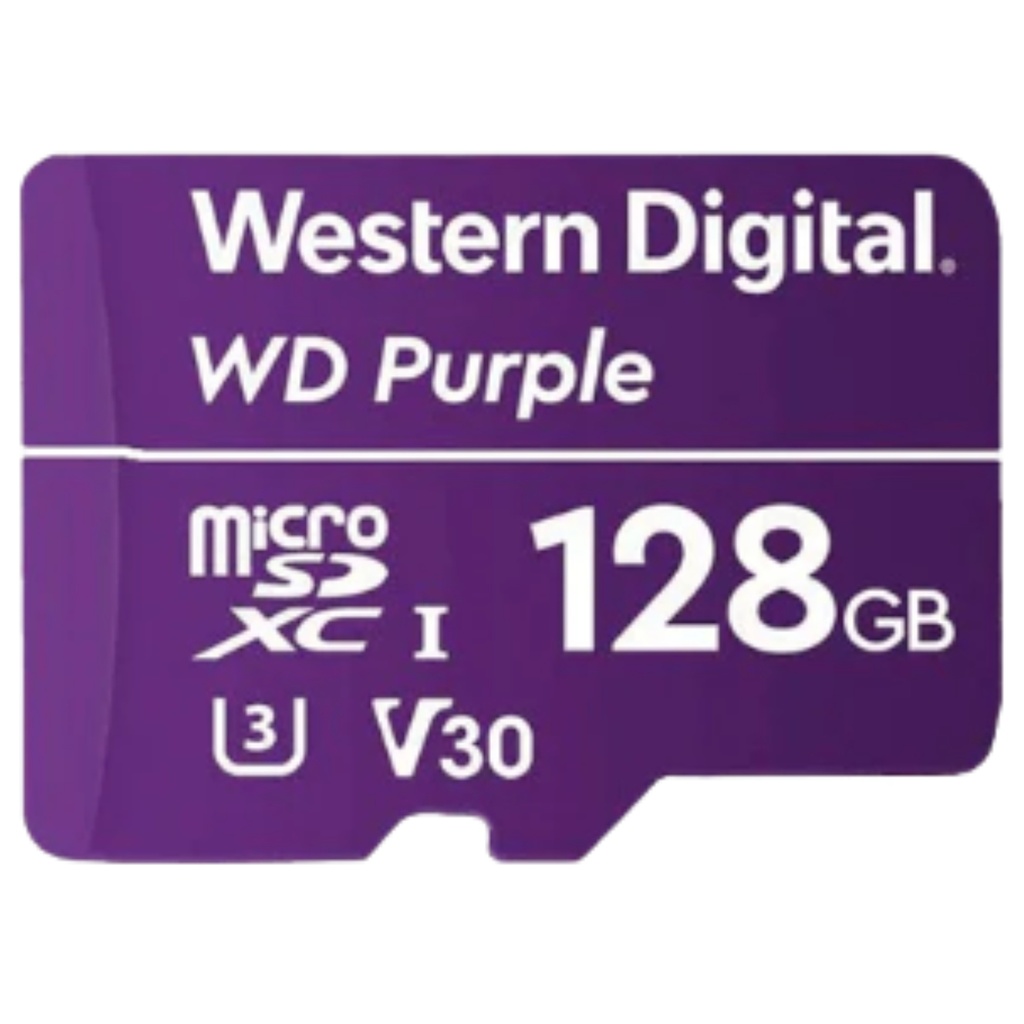 Tarjeta De Memoria Micro SD Western Digital Purple 128GB Para Cámaras De Seguridad  Grabación 24/7