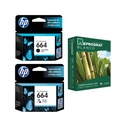 Kit Cartuchos De Tinta Hp 664 Original Negro Y Tricolor +Resma