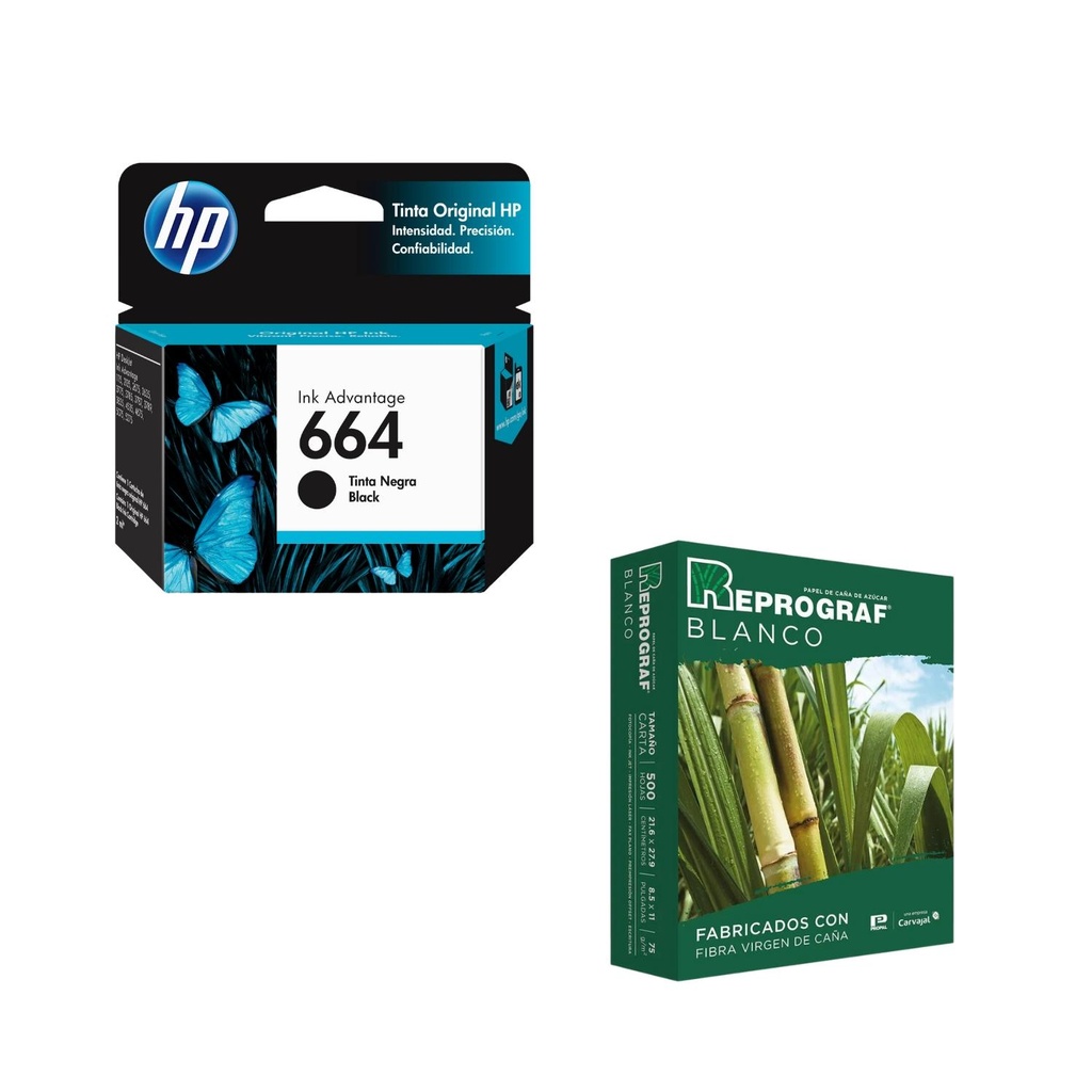Cartucho De Tinta Hp 664 Color Negro + Resma Carta Original