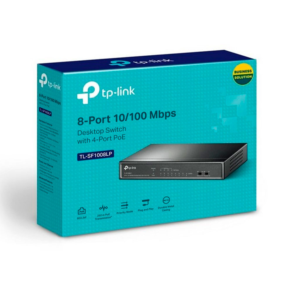 Switch TP-LINK De Escritorio De 8 Puertos A 10/100Mbps Con PoE En 4 Puertos No Administrable Color Negro
