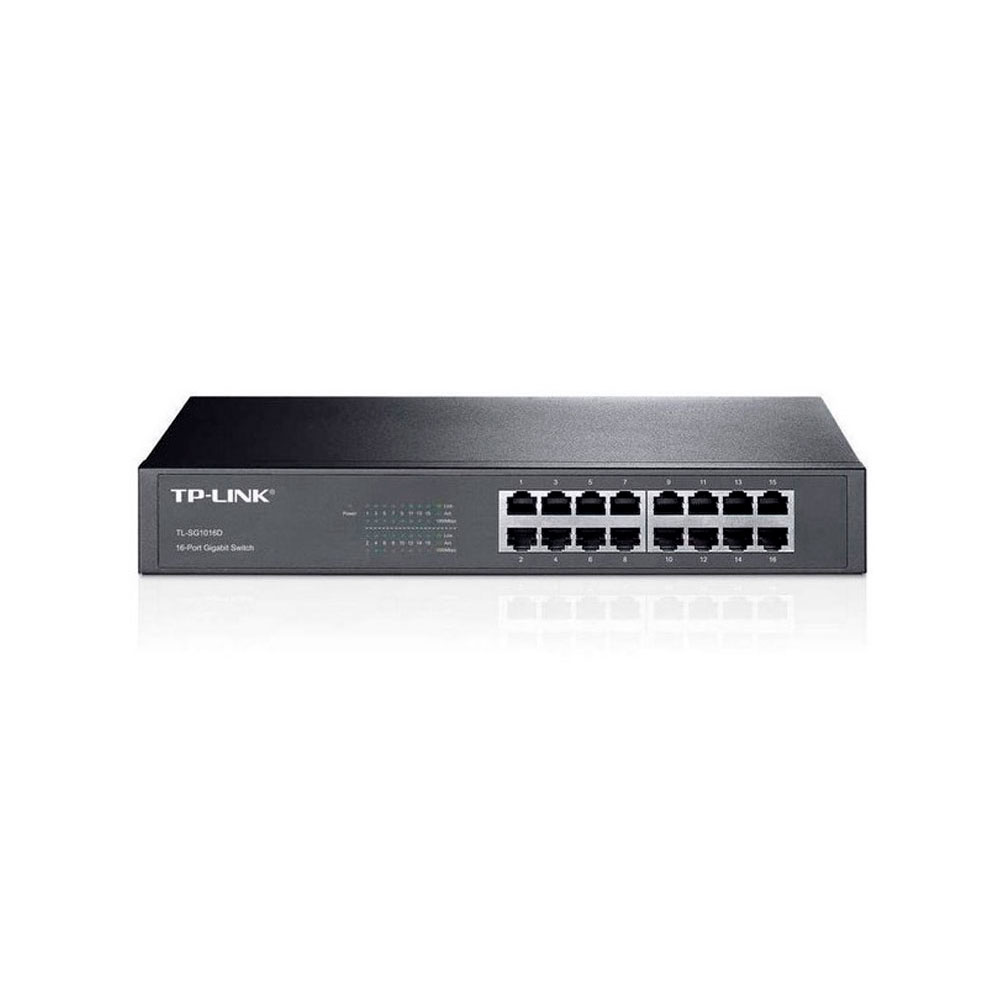 Switch TP-LINK No Administrable Con Base De Montaje Para Escritorio De 16 Puertos Gigabit Color Negro
