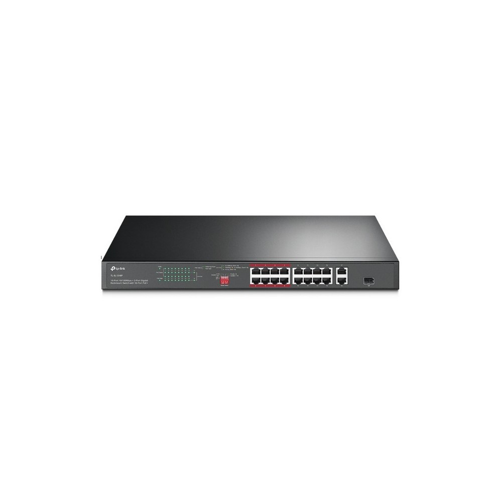 Switch TP-LINK Para Montaje En Rack De 16 Puertos PoE+ 10/100 Mbps + 2 Puertos Gigabit Color Negro